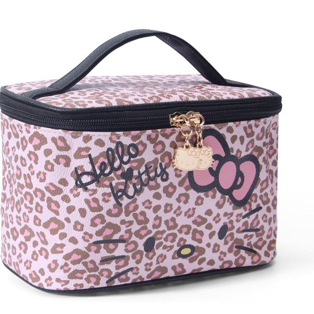 Hello Kitty Cheetah Print Top Handle Cosmetic Bag